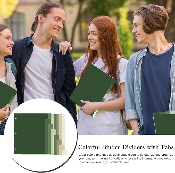 Whaline 64 Pcs/ 8 Set Sage Green 3 Ring Binder Dividers Colorful Index Dividers - Image 6