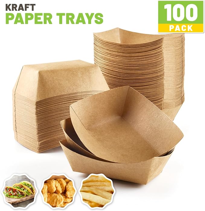 ZORRITA Small Paper Food Trays, 1 Lb, 100 Pack | Disposable, Kraft Brown Food - Image 3
