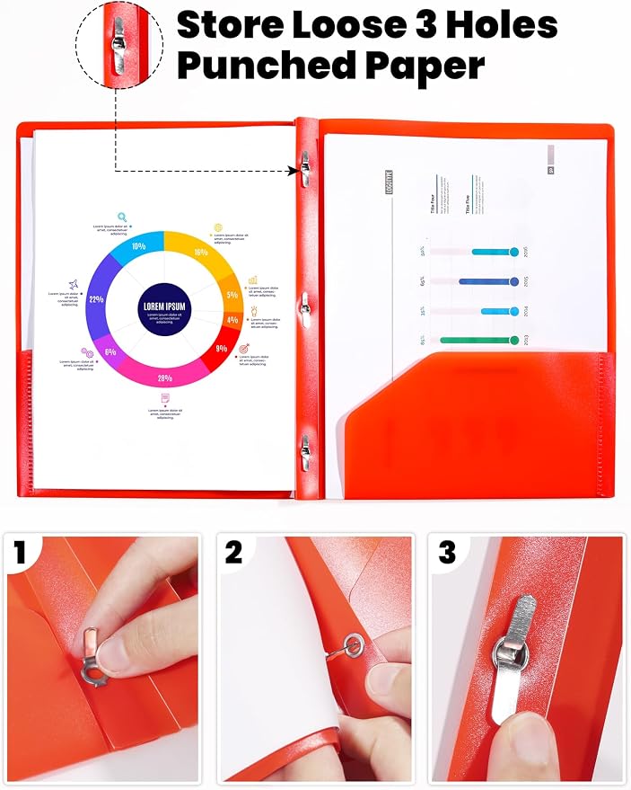 SUNEE 2 Pocket Folders with Prongs Plastic Folders with Pockets and Prongs Fit - Image 3