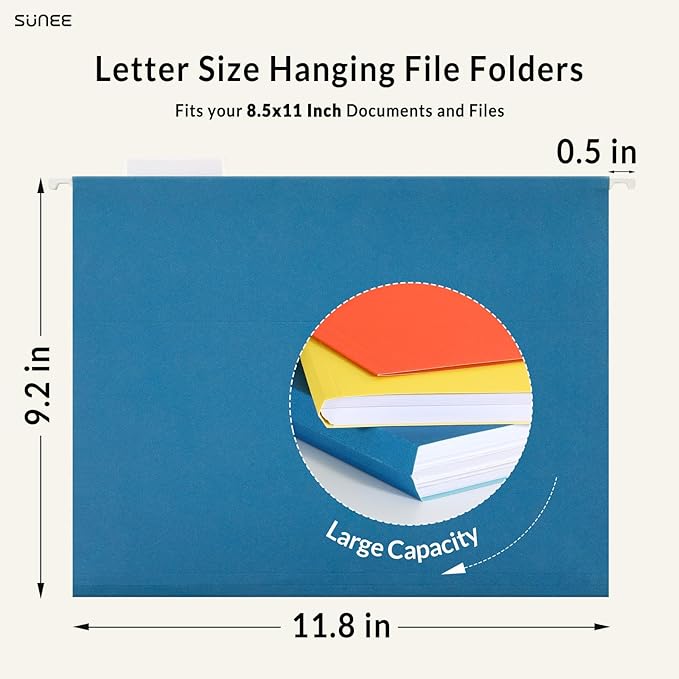 SUNEE Hanging File Folders Assorted Colors, 25 Pack File Folders Letter Size - Image 5