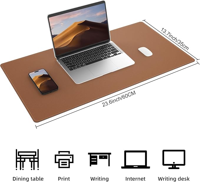 AFIING Leather Desk Mat, 23.6" x 13.8", Desk Pad Protector | Dual-Sided & PU - Image 2
