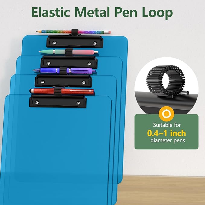 Blue Clipboard with Pen Holder, 8.5 x 11 Clip Board | Black Low Profile Clip - Image 3