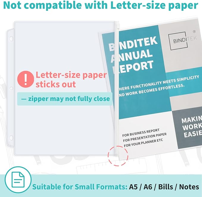 Binditek 10 Pack Plastic Zippered Binder Pockets, 3-Hole Punched - Image 5