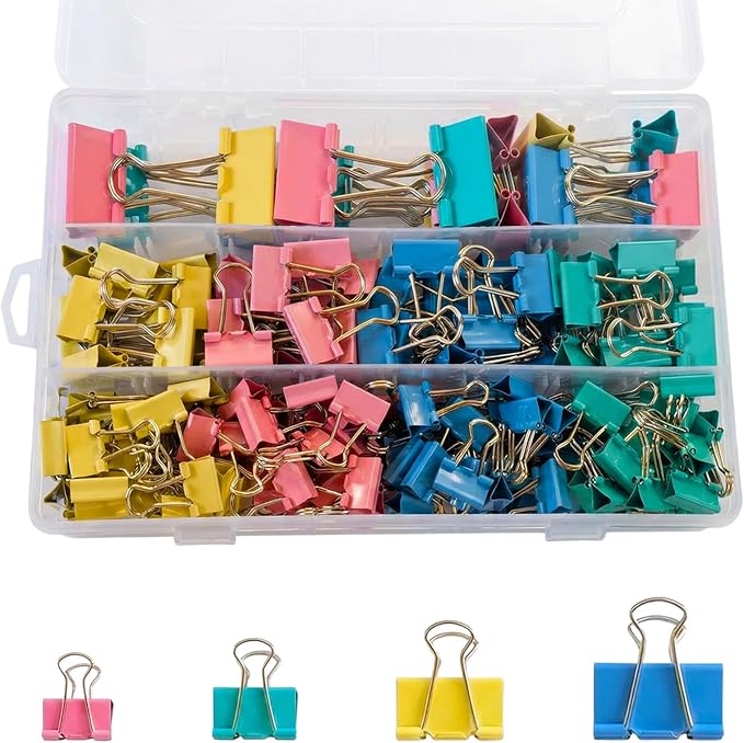 180 Pcs Binder Clips Assorted Sizes, Colored Binder Paper Clips Office Clips by Unknown