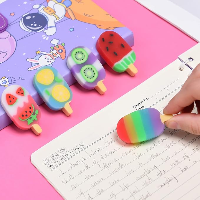 DOMG 16Pcs Ice Cream Erasers for Kids, Cute Fruit Shaped Fun Food Eraser for - Image 5