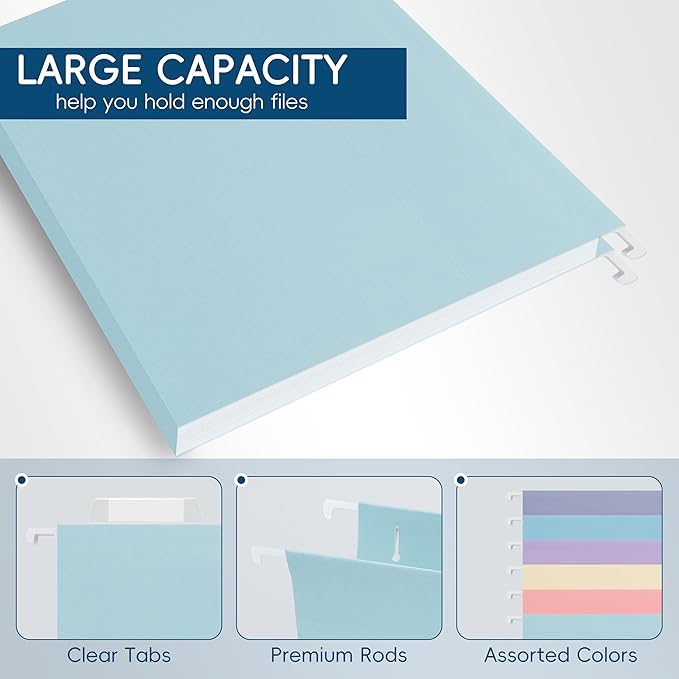 Light Blue Hanging File Folders, 25 Pack Letter Size File Folders - Image 4