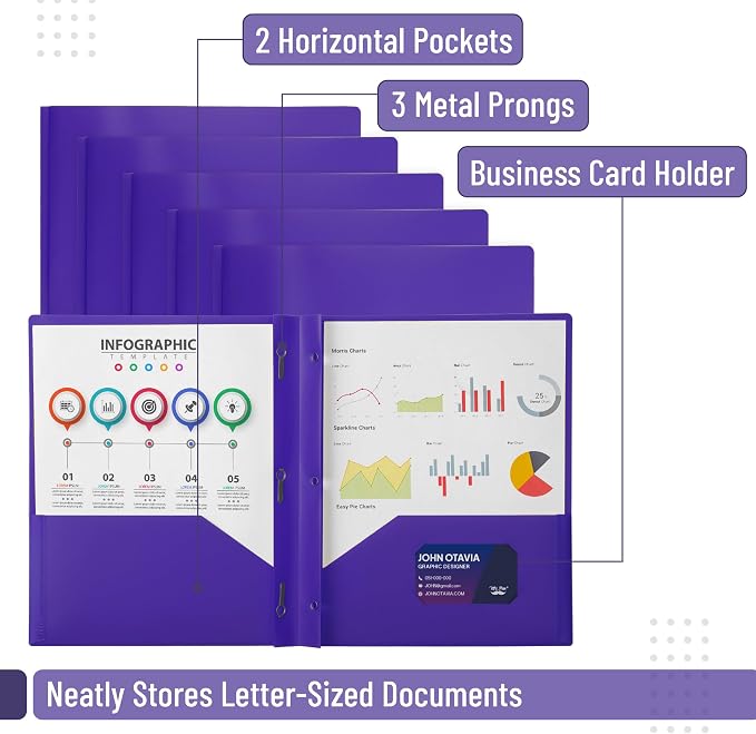 Mr. Pen- Plastic Folders with Pockets and Prongs, 24 Pack, Letter Size | Purple - Image 3