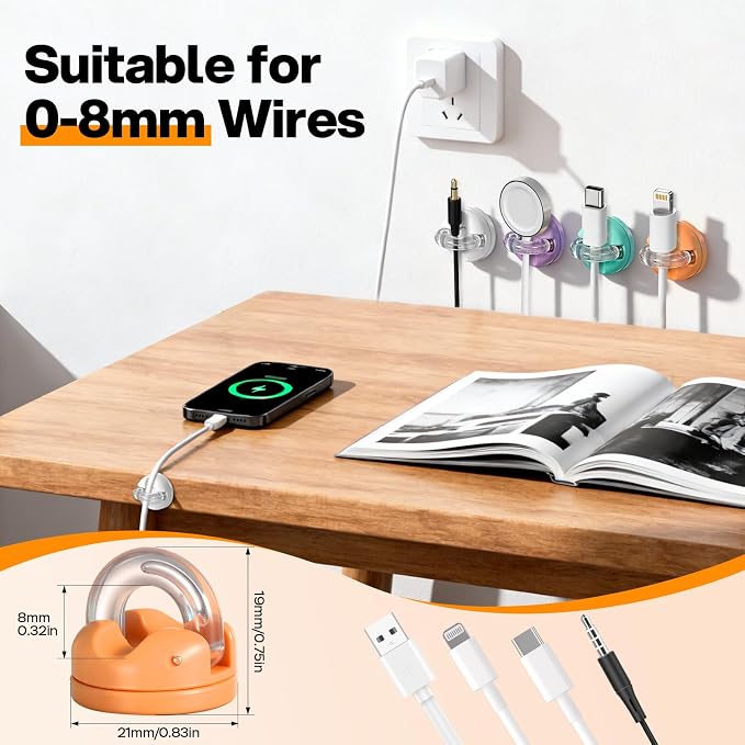 6 Pack 360° Rotatable Magnetic Cable Clips, Under Desk Cable Holder, Acrylic - Image 4
