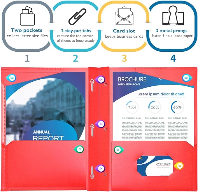 WOT I Heavy Duty Folders with Clear Front Pockets -18 Pack, Extra Thick Plastic - Image 4