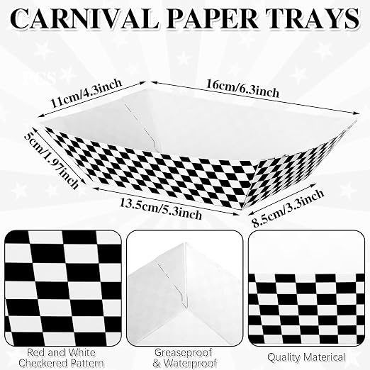 Geosar 100 Pcs Gingham Party Supply Disposable Paper Food Tray Bulk Disposable - Image 2