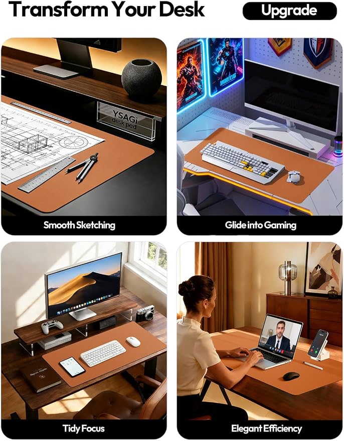 YSAGi Leather Desk Protector, Office Mat, Large Mouse Mat, Non-Slip PU Leather - Image 2