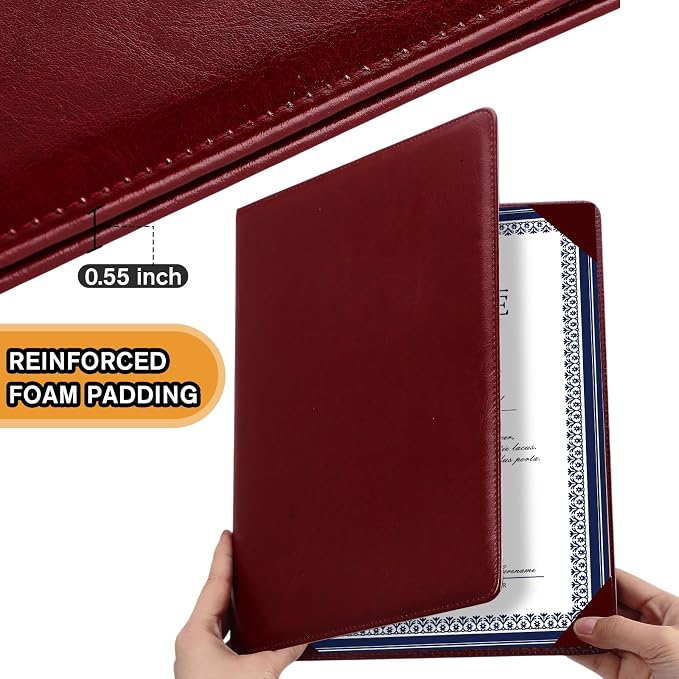 Tenare 10 Pcs Burgundy Leather Certificate Holder 8.5 x 11 PU Phd Bachelor - Image 3