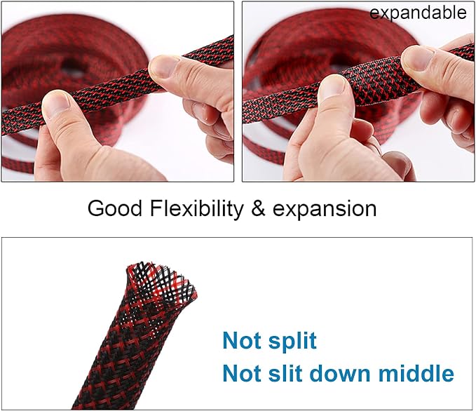 100ft - 1 inch PET Expandable Braided Sleeving – BlackRed – Alex Tech Braided - Image 5