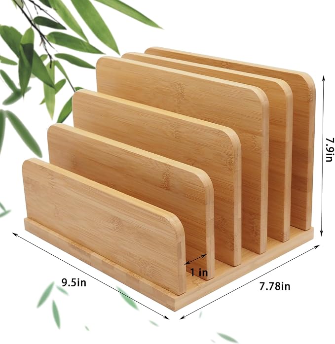 Desk File Mail Organizer Countertop, 5 Slots Bamboo Folder Sorter Holder - Image 2