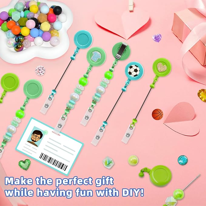 60pcs Green Beadable Badge Reels Making Kits - Image 2
