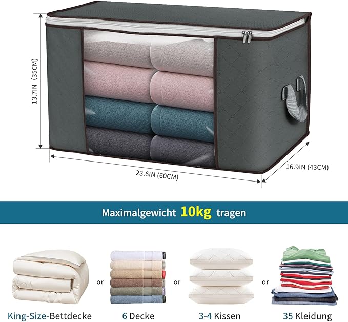 Large Storage Bags, 2 Pack Clothes Storage Bins Foldable Closet Organizers - Image 2