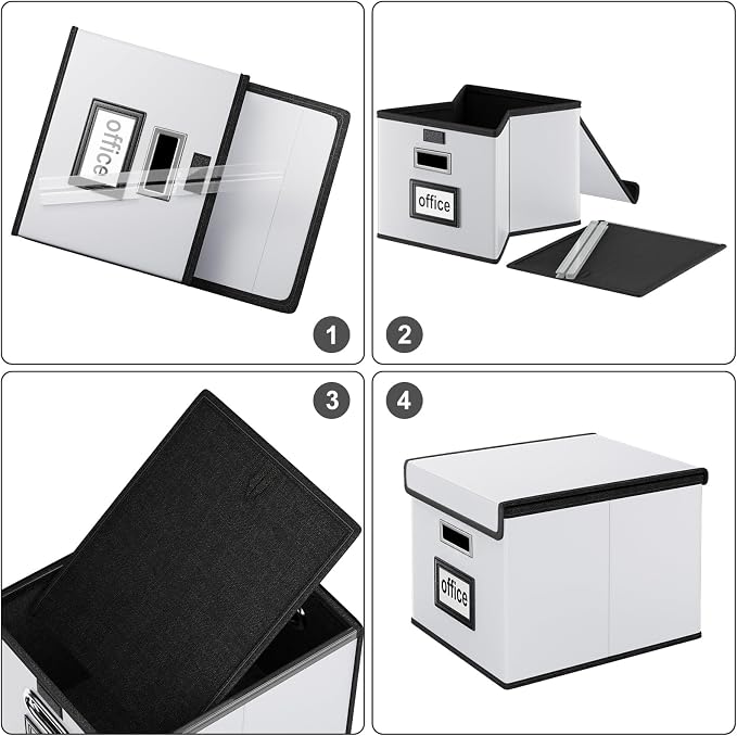 File Organizer Box with Lid, Collapsible Faux Leather Hanging File Folder Box - Image 7
