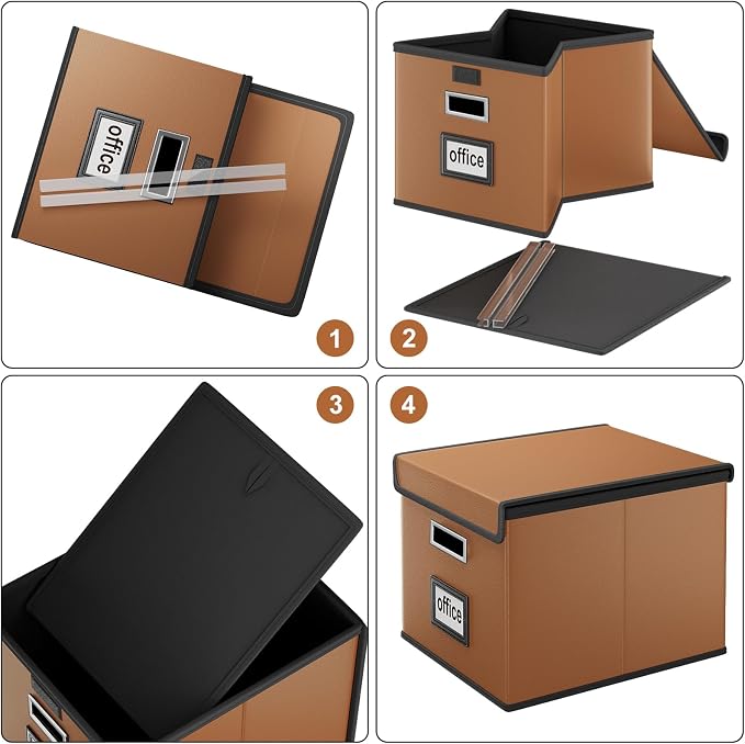 File Organizer Boxes with Lids, Collapsible Faux Leather Hanging File Folder - Image 7