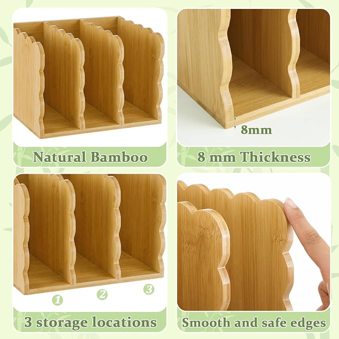 Novabright Scalloped Bamboo Wooden File Magazine Holder Desk Organizer - Image 3