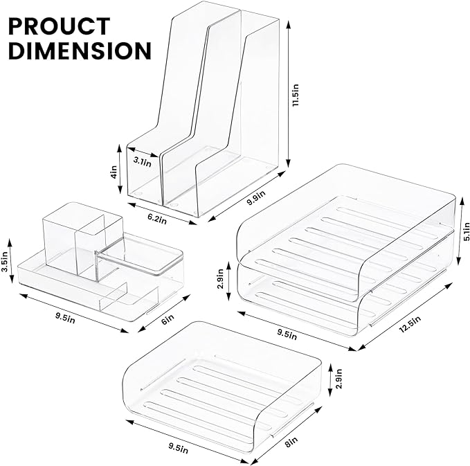 CiWiVOKi Desk Organizer with 2 Vertical File Holder, 4 Tier Stackable Paper - Image 2