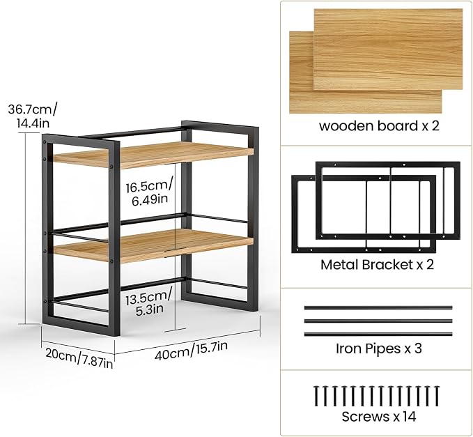 Office Desk Shelf Organizer, Wood Desktop Bookshelf Supplies Storage Rack - Image 3