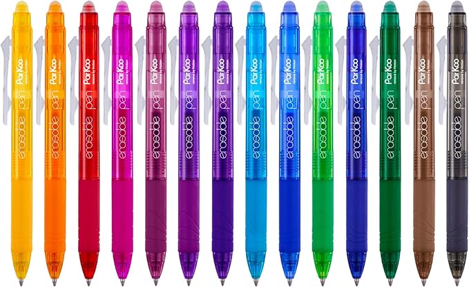 ParKoo Retractable Erasable Gel Pens Clicker 14 Colors, Fine Point 0.7mm by Parkoo