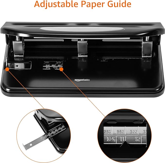 Amazon Basics Semi-Adjustable 3-Hole Punch, 30 Sheet Capacity - Image 2