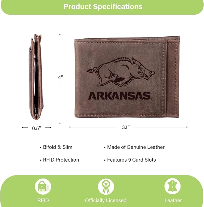 Team Sports America NCAA University of Arkansas Front Pocket Slim Wallet - Image 4