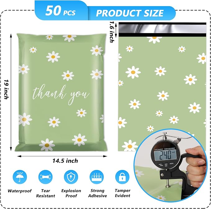 Thank You Poly Mailer 14.5x19 Inch 50 Pcs, Waterproof and Tear-Resistant - Image 2