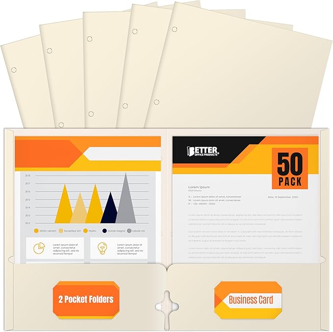 Better Office Products Two Pocket Portfolio Folders, Letter Size Paper Folders by BetterOfficeProducts