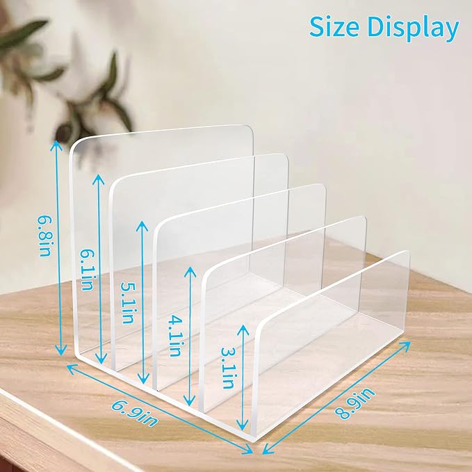 2PCS Clear Acrylic File Organizer, 4 Sections Acrylic Desk Organizer File - Image 7