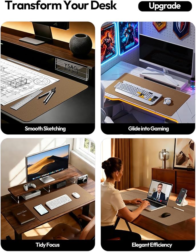 YSAGi Leather Desk Protector, Office Mat, Large Mouse Mat, Non-Slip PU Leather - Image 2
