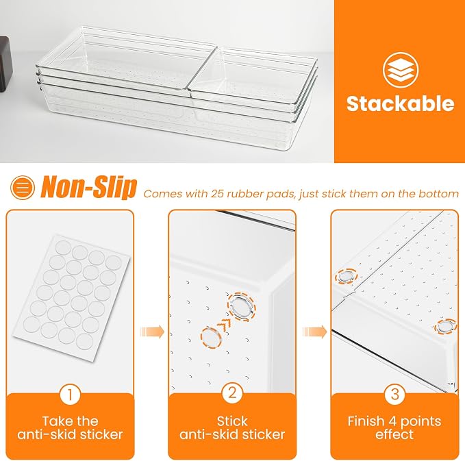 9 Pack Clear Plastic Drawer Organizer Set, Acrylic Non Slip Non Cracking - Image 3