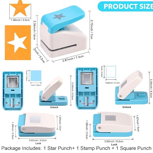 3 Pcs Paper Punch | Star Square Stamp Punches | 1x0.8 inch Postage Stamp Shape - Image 3