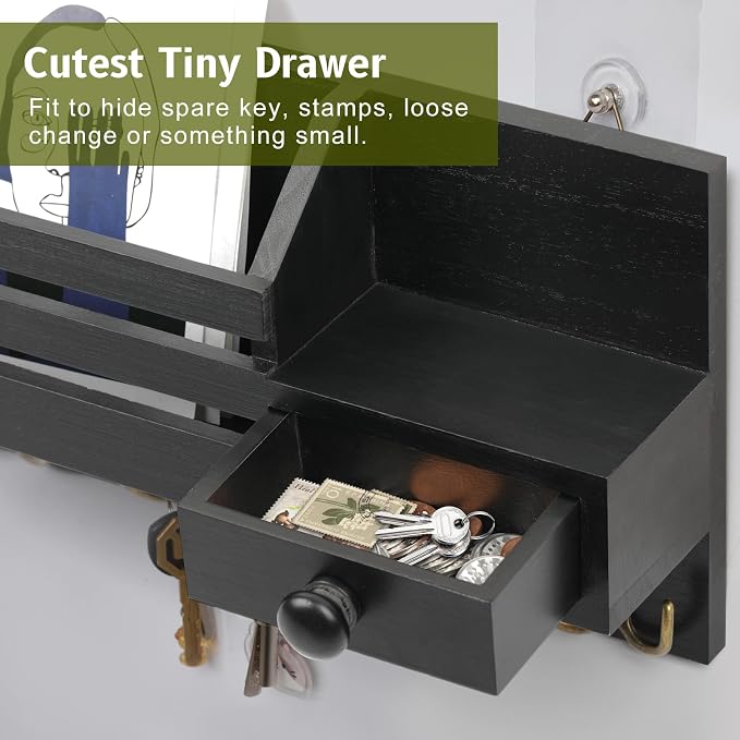 Key Holder Wall Mount, Wooden Adhesive Mail and Key Organizer - Image 4