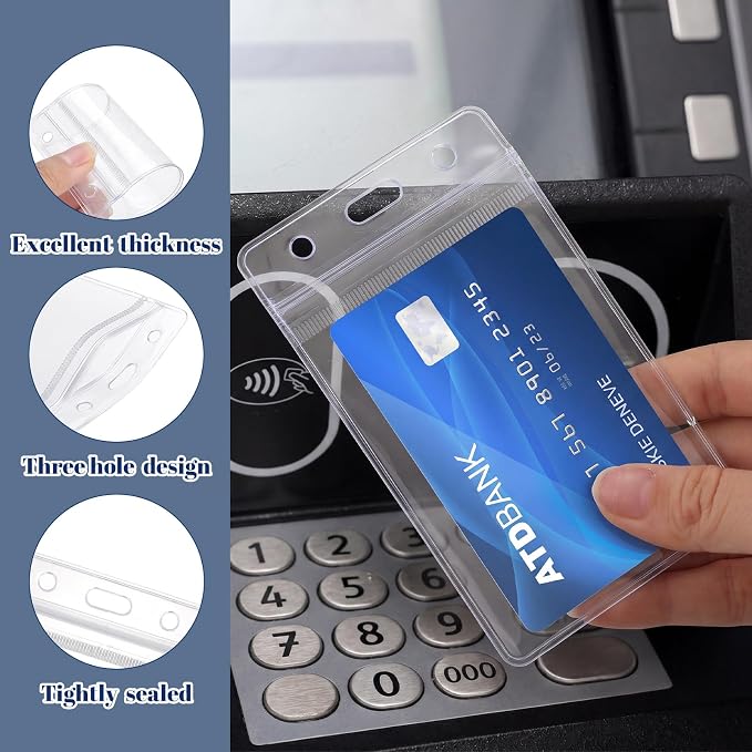 100 Pack Vertical ID Badge Holders Clear Plastic Waterproof Card Holder - Image 4