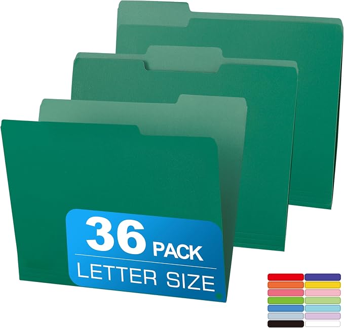 36 Packs Colored File Folders, Two Tone Color File Folder 8.5 x 11 Inch by Unknown