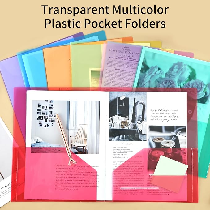 EOOUT Clear Folders with 2 Pockets, Letter Size, A4 Size, 8 Assorted Colors - Image 2