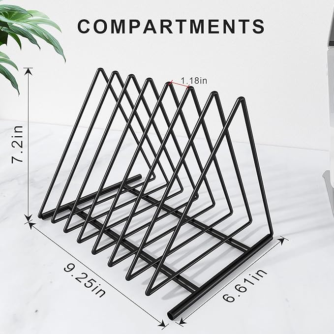 Triangle Desk File Organizer, 7 Slots Metal File Sorter Magazine Holder - Image 5
