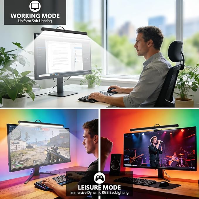 RGB Monitor Light Bar, Eye-Care Dual Light Reading Screen Lamp, 9 Modes Gaming - Image 7
