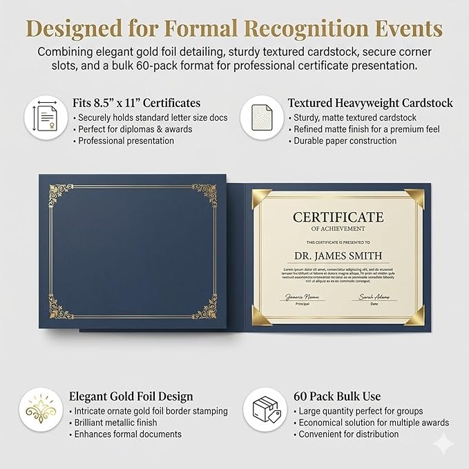 Certificate Holders 8.5 x 11, 30 Pack Extra Thick Diploma Covers, School Awards - Image 7
