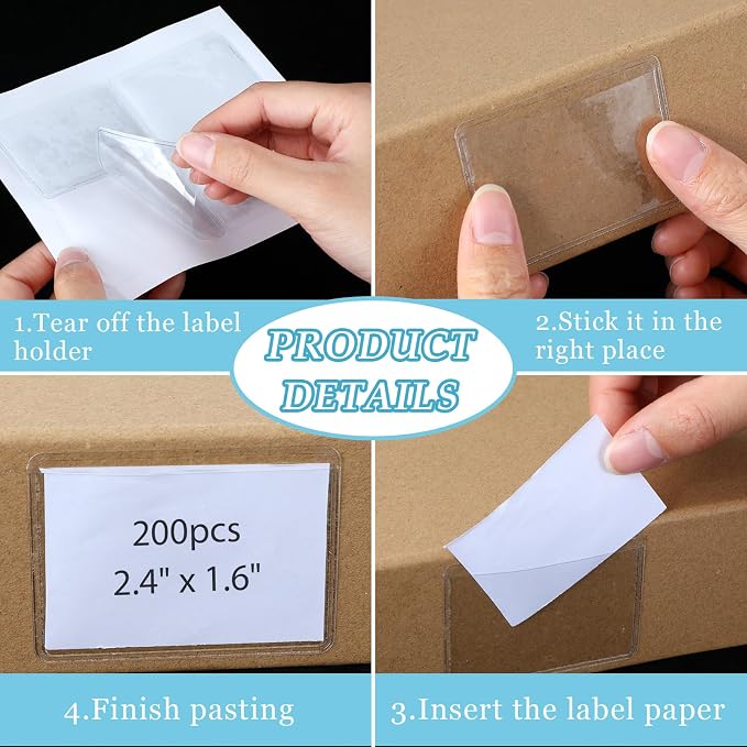 Jeyiour 200 Pcs Label Holders Adhesive Nameplate Pockets Storage Bin Labels - Image 3