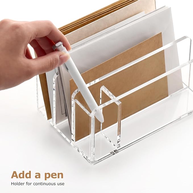 SANRUI Acrylic Mail Organizer, 3 Compartments Clear File Holder - Image 7