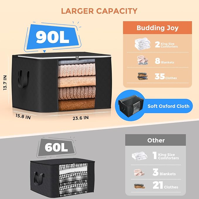 Large Storage Bags, 8 Pack Clothes Storage Bins Foldable Closet Organizers - Image 2