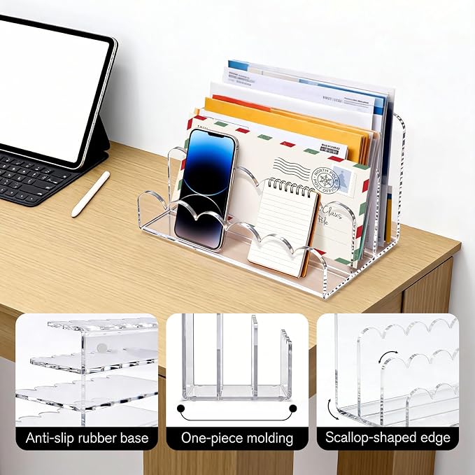 Acrylic Mail Organizer for Desk, 3-Compartment Clear Letter Sorter - Image 4
