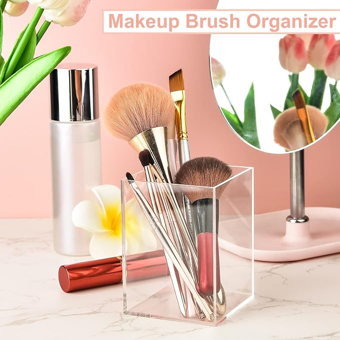 Mototo 8 Pieces Clear Acrylic Pen Holder Acrylic Pencil Cup Clear Makeup Bush - Image 5