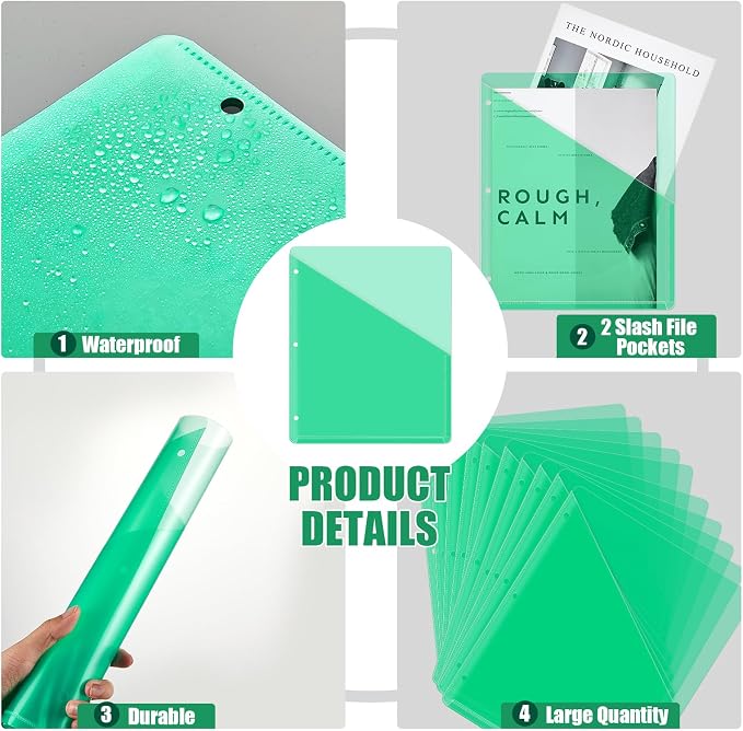 Seajan 100 Pcs Pocket Folders for 3 Ring Binder Clear Plastic Folders Sleeves - Image 2