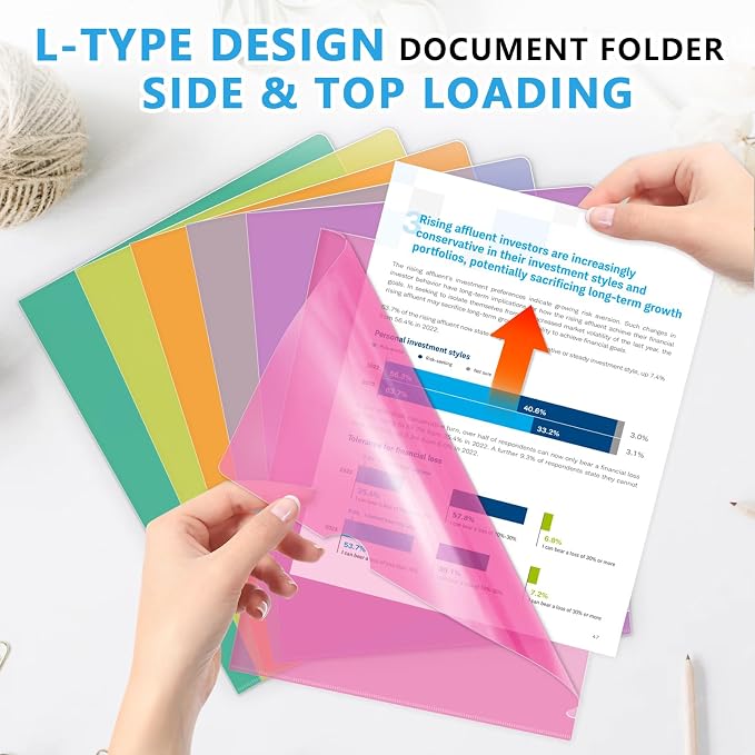 HOUYEE 30 Pack Clear Document Folders, L-Type Plastic File Folder Sleeves - Image 4