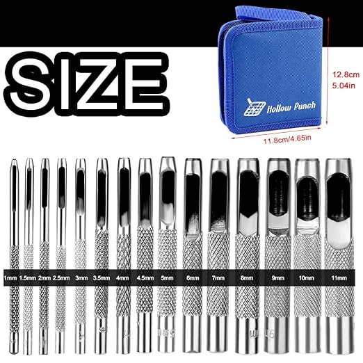 15 Pcs Leather Hole Punch, Hole Punch Set Round Steel Leather Craft Hollow Hole - Image 2