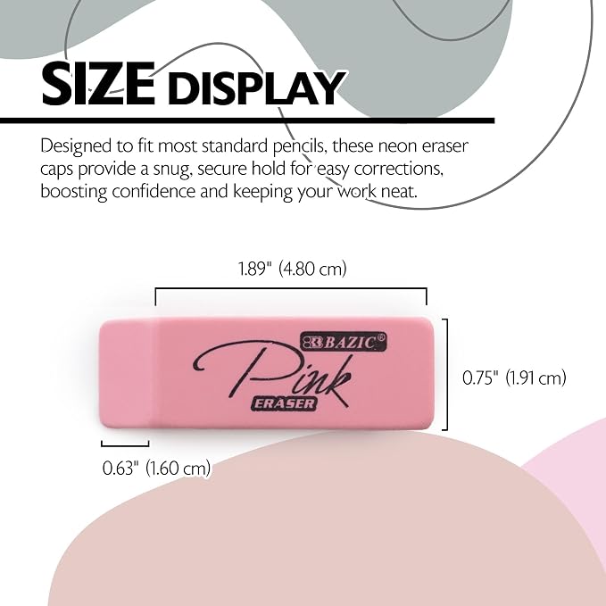 BAZIC Products Pink Bevel Block Erasers, Latex-Free, 24-Box | pink beveled - Image 2